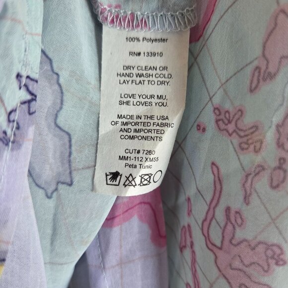 Show Me Your Mumu World Tour Peta Tunic Map Print Blue Size Medium Chiffon Sheer - Picture 9 of 9